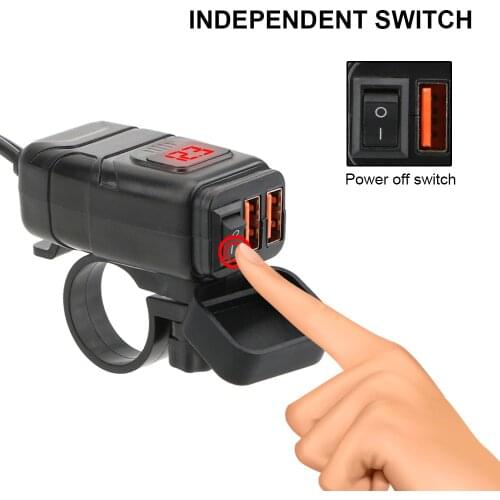 LEEPEE QC 3.0 ON OFF Switch Moto Accessories Vehicle-mounted Motorcycle Quick Charger Dual USB Charger Digital Voltmeter Adapter
