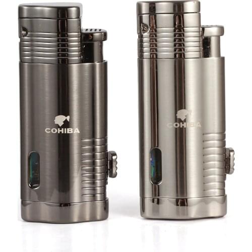 COHIBA Lighter Gas Butane 3 Flame Jet Torch Cigarette Lighters Windproof Men Metal Cigar Lighter Refillable