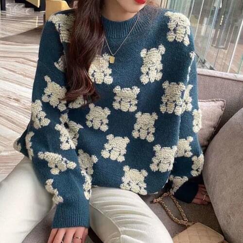 Sweaters Women Loose Outerwear 2021 New Spring Autumn Korean Style Lazy Red Round Neck Sweater Thick Knit Pullover Casual Top