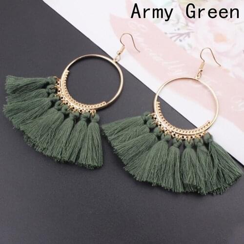 Women Bohemian Tassel Earrings Handmade Exaggerated Big Circle Tassels Drop Earrings Multi Colors Statement Long Dangle Earrings