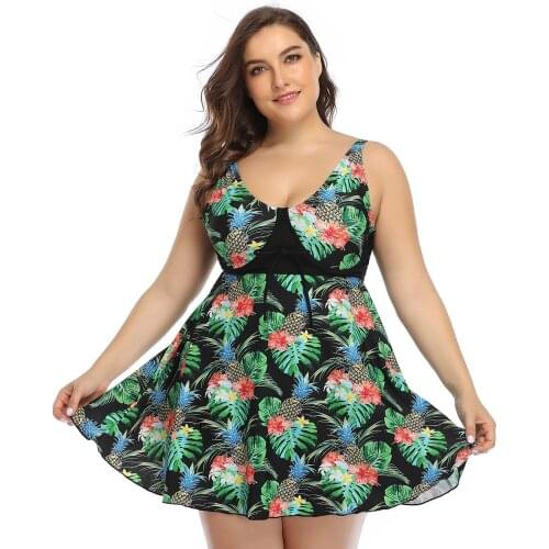 2021 Womens Swimsuits Plus Size Beach Tankini Two Piece Swim Suit Swimwear With Skirt Tummy Control Big Breasts Female Print