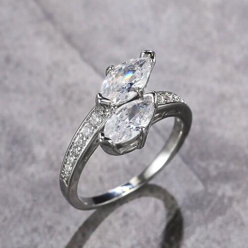 Dazzing White Zircon Horse Eye Silver Finger Ring Women Ring Female Fashion Party Wedding Ring Female Simple Personality Jewelry