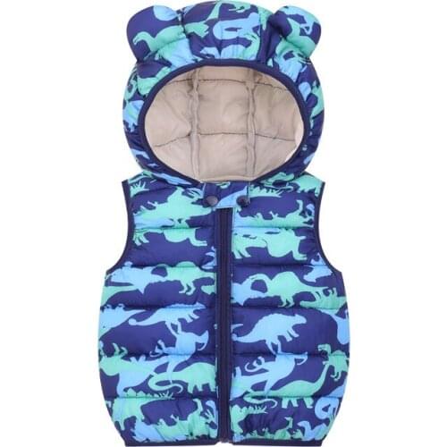 2021 Kids Girls Vest Children Clothes Fashion Boys Coats Animal Cartoon Down Cotton Hooded Printed Vest Candy Color Light Jacket