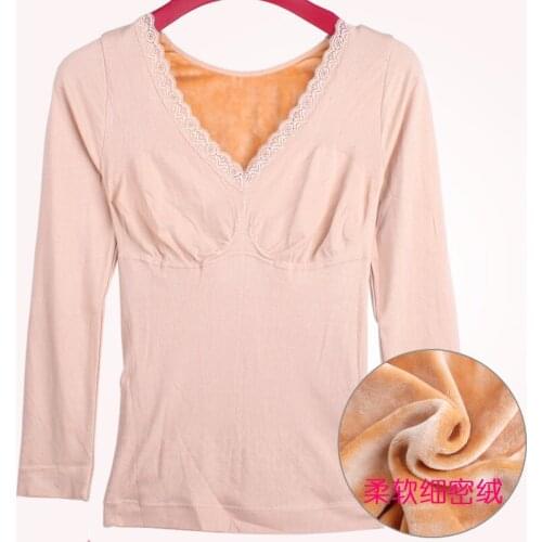 Winter slimming shirts plus velvet thick warm long johns female blue lace collar V body sleeved bottoming thermal lingerie women