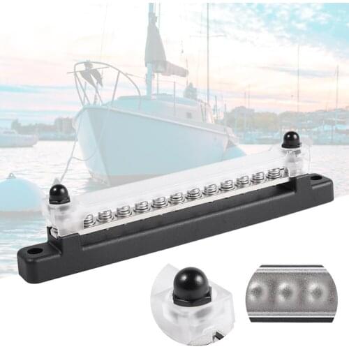 12 Terminal 130A/150A BusBar Block with Cover Power Distribution Terminal Block M4*12 Screws M6*2 Studs for Car Boat Marine