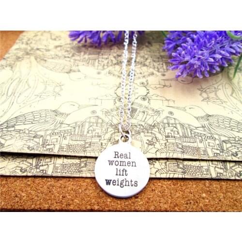 3pcs/lot Fashion stainless steel necklace "Real Women Lift Weights" Charm Pendant necklace Jewelry Gift more style for choosing