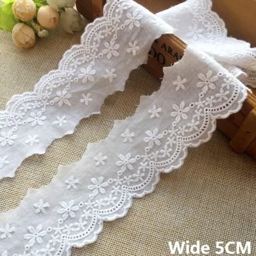 5CM Wide Beige Cotton Embroidered Flowers Lace Applique Handmade DIY Handicraft Material Sleeve Collar Trim Sewing Decoration