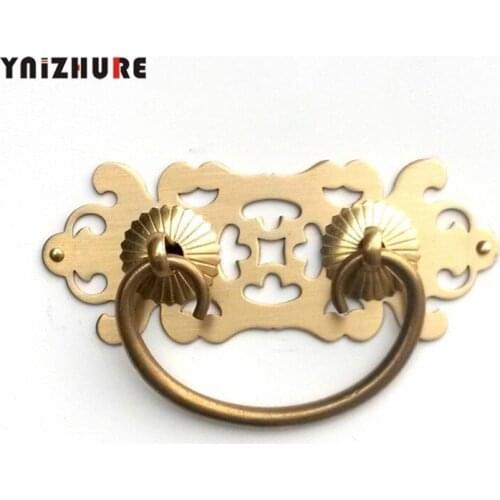 98mm Antique Copper Drawer Handle Chinese Furniture Brass Hardware Cabinet Handle Retro Rings Screw Mount