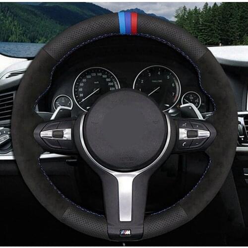 Car Steering Wheel Cover DIY Genuine Leather Black Suede For BMW M4 M5 M6 F87 M2 F80 M3 F82 F12 F13 F85 X5 M F86 X6 M F33 F30