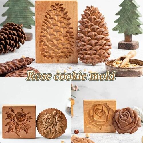 Wooden Cookie Mold For Baking 3D Cake Embossing Baking Mold Rose Flowers Gingerbread Biscuit Cookie Stamp Press Baking Tool