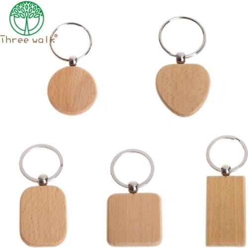 50pcs Mixed Blank Wooden Wooden Keychain Diy Wooden Keychain Key Tag Anti-Lost Wood Accessories Gift