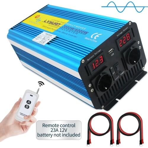 6000w peak Converter DC12v-AC 220v pure sine wave inverter Voltage transformer LED usb charging EU socket for Refrigerator