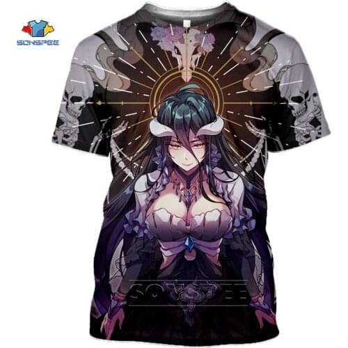 SONSPEE Japan Anime Overlord Albedo T Shirt Women 3d Print Punk Skull Harajuku Tshirt Loli Summer Top Tee Shirt Homme Streetwear
