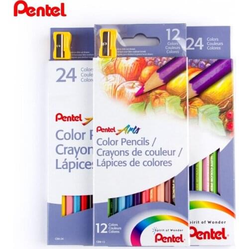 2018 Japan Pentel premium high quality eco-friendly hexagon wood Art colored pencils 24 Colors Drawing Sketches with sharpener