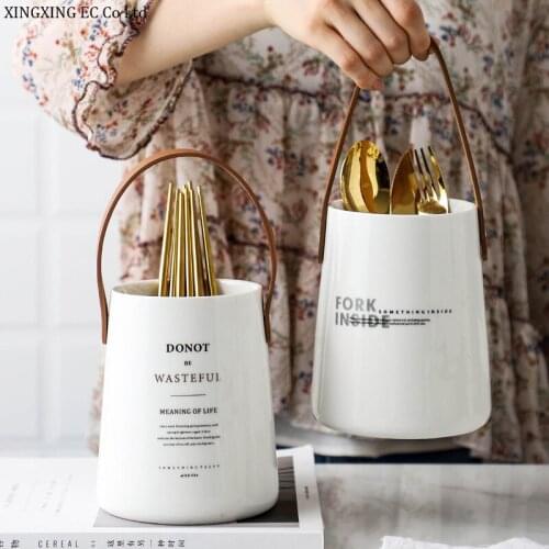 Ceramic Chopstick Basket Leather Chopstick Tube Holder Knife Fork Spoon Rack Kitchen Chopstick Cage Nordic Creative Storage Box