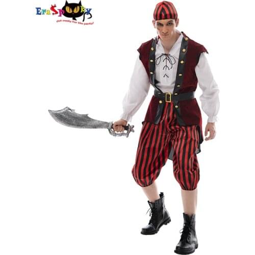 Eraspooky Classic Caribbean Pirate Cosplay Men Jack Sparrow Fancy Dress Shirts Halloween Costume For Adult Party Outfits