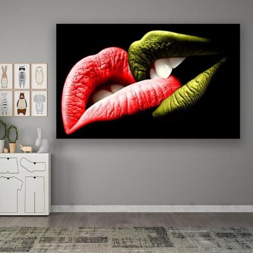 Red green blue Sexy lips womenPosters and Prints Modern Wall Art Picture for Living Room Bar Home Decor