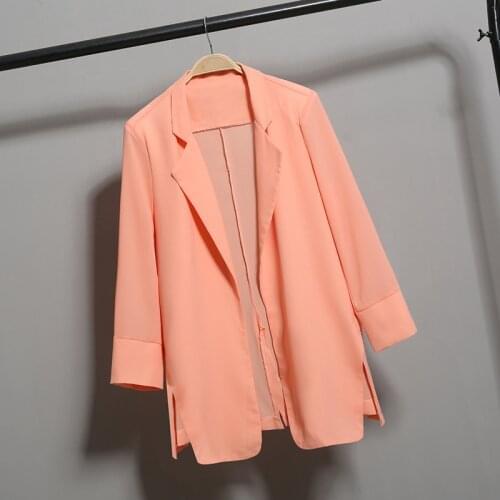 Summer Chiffon Orange Suit Blazer Thin Loose Ladies Office Wear Female Blazer Oversize Long Sleeve Tops for Women XXL Girls Suit