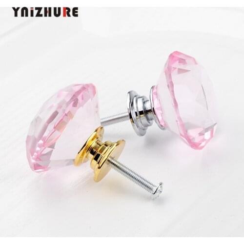 Hot Selling 10PCS 40mm Diamond Shape Pink Crystal Glass Knobs Cupboard Pulls Drawer Handle Kitchen Cabinet Jewelry Wardrobe