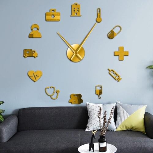 Medical Medicine Heath Care DIY 3D Acrylic Wall Clock Hospital Clinic Ambulance Large Watch Mirror Surface 3D Decor