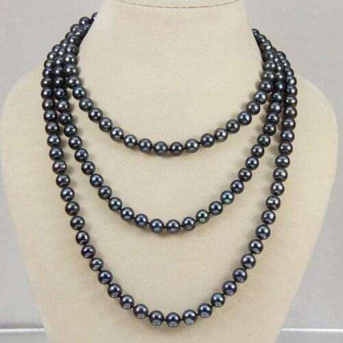 NATURAL 7-8 MM TAHITIAN BLACK PEARL NECKLACE AA Long 50 Inches