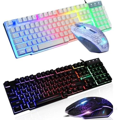 New 1Set T6 Rainbow LED Backlit Multimedia Ergonomic USB Wired Gaming Keyboard Wired Mouse and Mouse Pad for PC Laptop