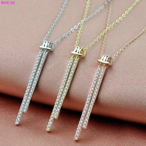 Bocai Real Sterling Silver S925 Necklace Womens Thai Silver Simple Fashion Color Neck Chain Pure Argentum Valentines Day Gift