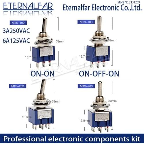 SPDT Latching Toggle Switch 6A 125V MTS-102 103 MTS-202 203 3A 250 AC Mini 3 6PIN ON-ON ON-OFF-ON Rocker Switches Lights Motors