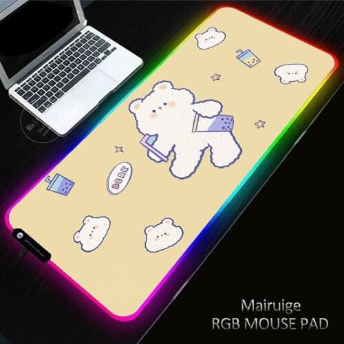 40*90CM Girly Bear RGB Gaming Pad Rubber Non-Slip Laptop PC Led Gamer Large Kawaii Mouse Pad Keyboard Mousepad for Computer Desk