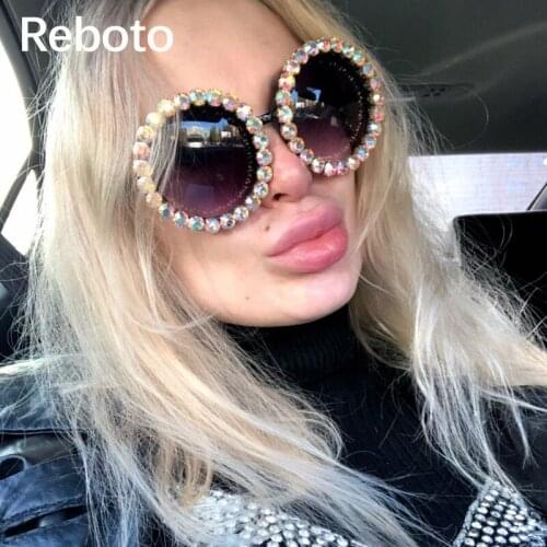 Oversize diamond Luxury brand Sunglasses women 2020 vintage Round Gradient lens glasses frame for women ladies sunglasses