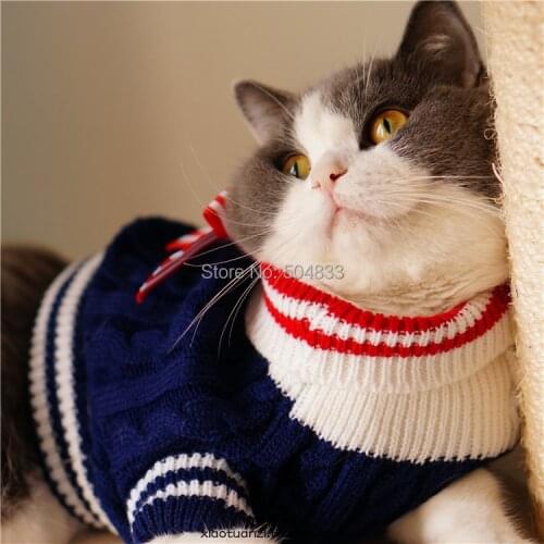 Cats Sweater Sailor Style Puppy Dog Pets Pullover Clothes XXS-XL Blue Red for Kitten Teddy Chuahua