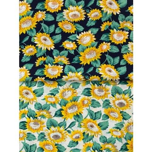 Pure Cotton Sunflower Printed Thin Poplin Fabric Sewing for Children Clothes Skirt Patchwork Handmade DIY Material By Half Meter