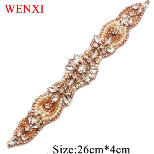 WENXI 30pcs Wholesale Clear Rose Gold Crystal Rhinestones Appliques Accessory For Bridal Gown Dress Sash DIY Bridal Sash WX871