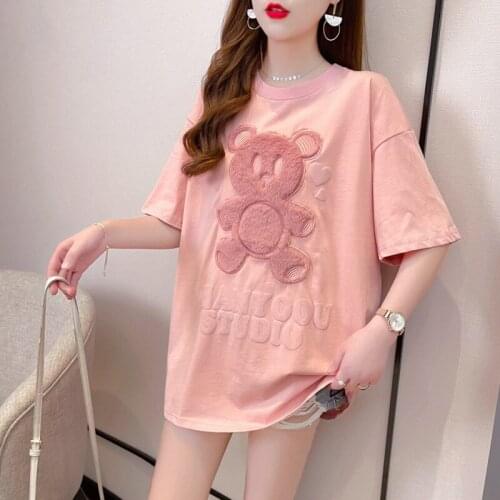 2021 Summer Cartoon Animal PrintedT shirt women Casual Loose Oversize Korean Style Short Sleeve Women Top Female T-shirts
