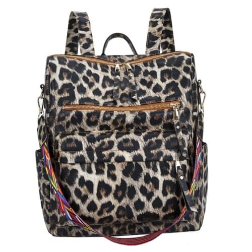 2021 Women Female Anti-theft Leather Backpacks Waterproof Fabric Leopard Print Flower Shoulder Bags Ladies Travel Mochila