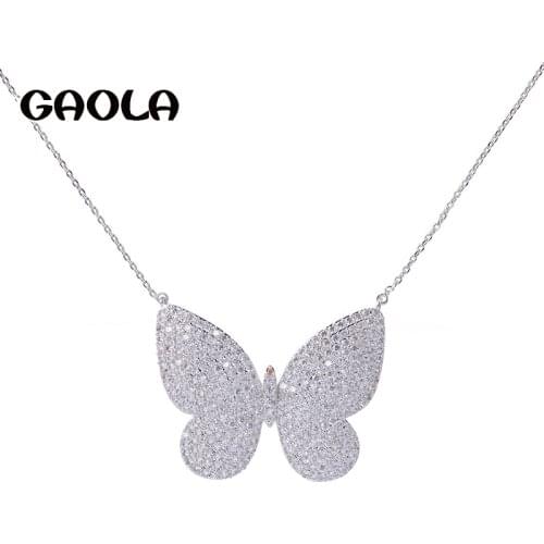 GAOLA Vintage Butterfly Necklaces Pendants Silver Color Cubic Zirconia Jewelry For Women Accessories GLD1154