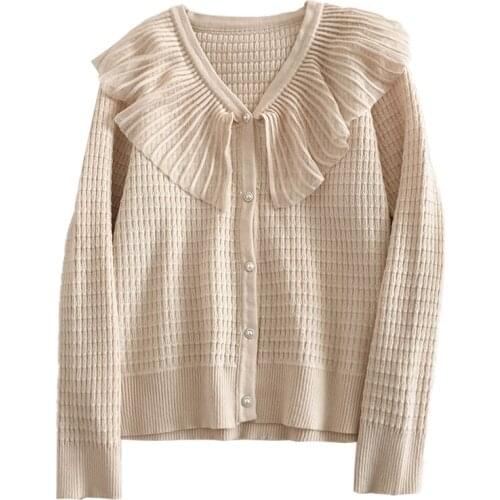 Sweet Lace Knitted Cardigan Jacket Women 2021 New Spring and Autumn Retro Wild College Casual Long-sleeve Knit Coat NS2501