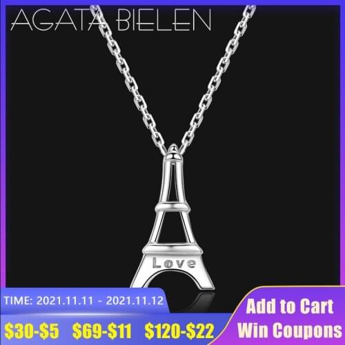 Genuine 925 Sterling Silver Eiffel tower Love Pendant Necklace Women Accessories Silver Jewelry Birthday Gift