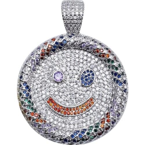 Lucky Sonny Smiling Face Pendant Necklace Colored CZ Iced Pave Pendants&Necklaces Women Men Hip Hop Bling Accessory Free Postage