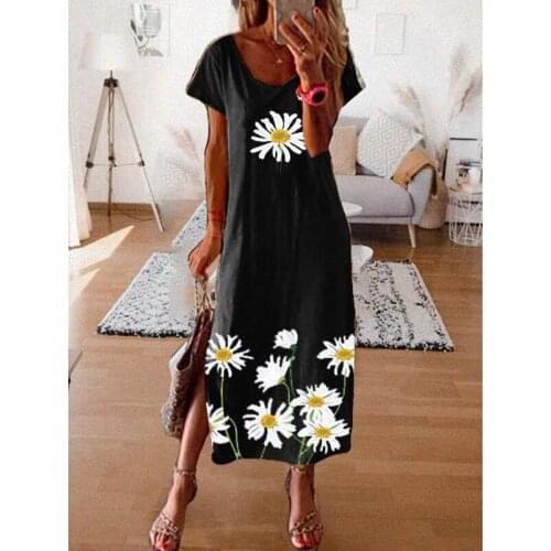 Women O-Neck Short Sleeve Dress Floral Print Split Summer Dress Casual Loose Party Beach Maxi Dresses For Women Vestido De Mujer