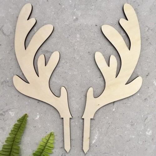 10 pairs Christmas Reindeer Antlers Rustic wooden christmas cake topper