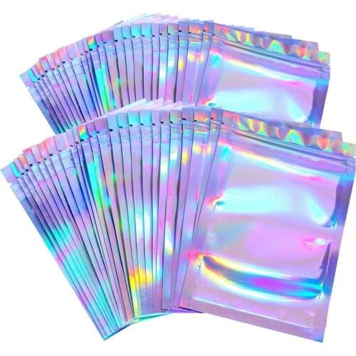 1000pcs/lot Rainbow Mylar Zip Lock Bags Aluminum Foil Smell Proof Bags Foil Bag Flat Ziplock Bag for Party Favor Food Storage