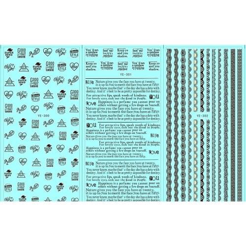 3 PACK/ LOT WATER TRANSFER DECAL NAIL ART NAIL STICKER BLACK LACE LOVE POEM SWEET HEART YE300-302