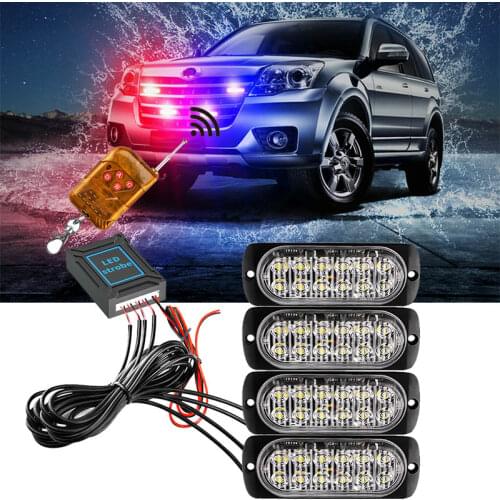 4x12 LED Car Police Strobe Light 12V Wireless Remote Car Strobe Warning Light Car Van Truck Jeep Pickup Motorcycle Signal Lamp