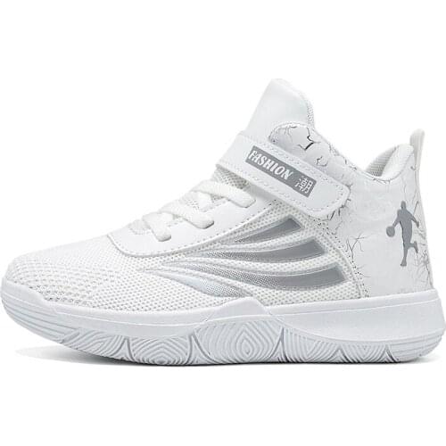 Boys Basketball Shoes Thick Sole Soft Summer Mesh Kids Sneakers Non-slip Leather Children Sport Shoes Outdoor Boys Basket Shoes