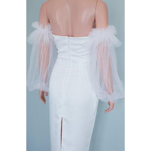 White Puff Sleeves Tulle Bridal Sleeves Wedding Sleeves Detachable Bridal Bicep Long Sleeves Wedding Elegant Woman Accessories