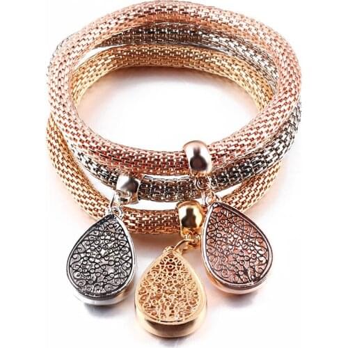 3 Color Set Corn Chain Bracelet Bangles Drip Pendant Crystal Rhinestone Zircon Elastic Popcorn Bracelet Fashion Jewelry