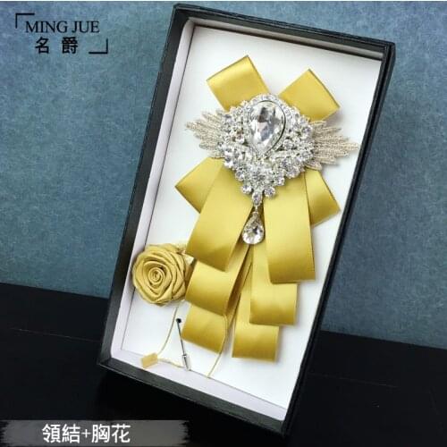 Free shipping new casual fashion 2016 MENS male suit multilayer diamond brooch bow tie Brooch set wedding groom Groomsmen