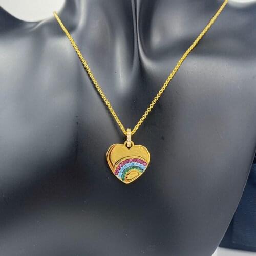 SLJELY Fashion S925 Sterling Silver Rainbow Love Heart Pendant Adjustable Necklace for Women Girls Brand Jewelry Gift July New