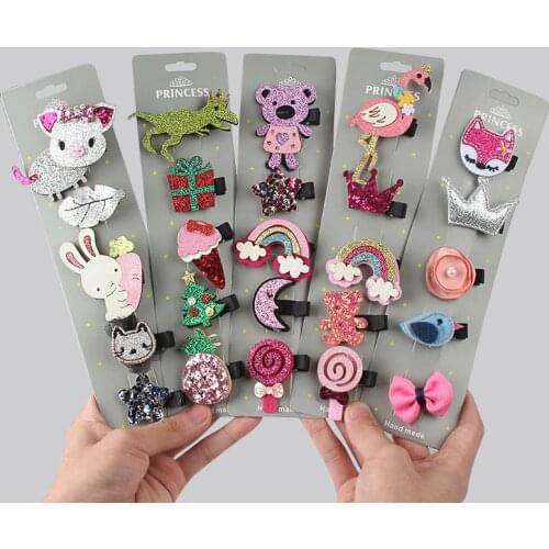 New Baby 5 piece Set Hair Clips Shiny Unicorn Cute Bow Child Hair Accessories Girls Fashion Headwear Headband Barrettes Jewelry